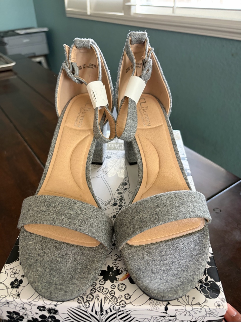 CL by Chinese Laundry Gray Felt Open-Toe Ankle-Strap Block Heels